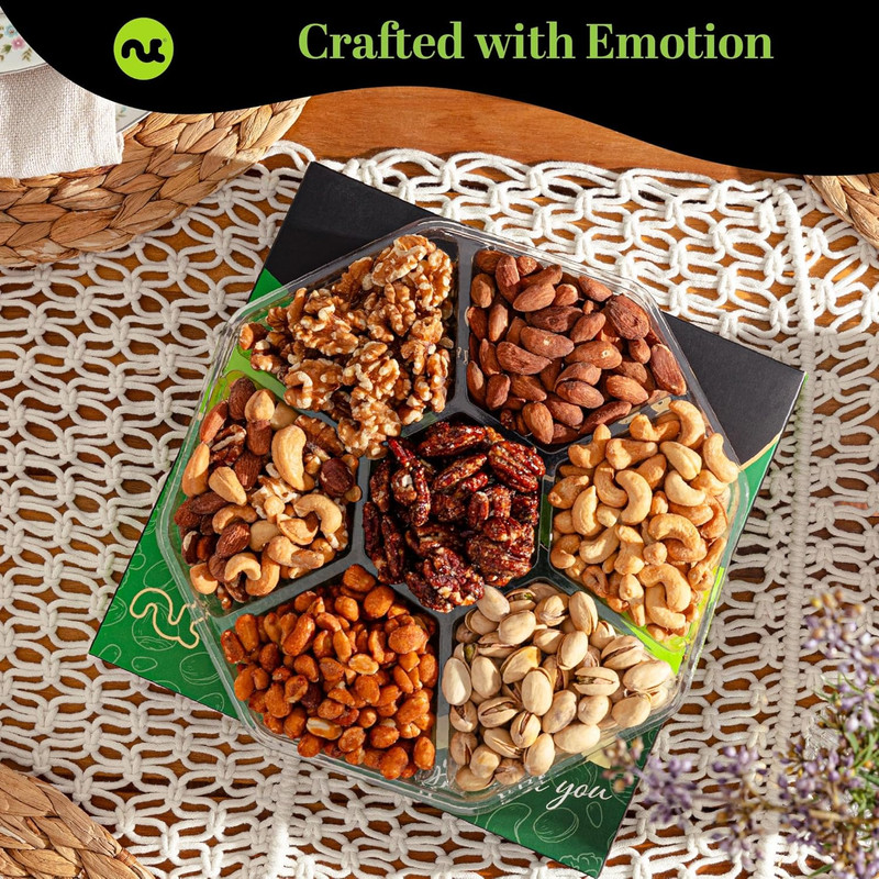 NUT CRAVINGS - Mixed Nuts Gift Basket in Green Gold Box (7 Assortments, 1 LB) Tr gallery