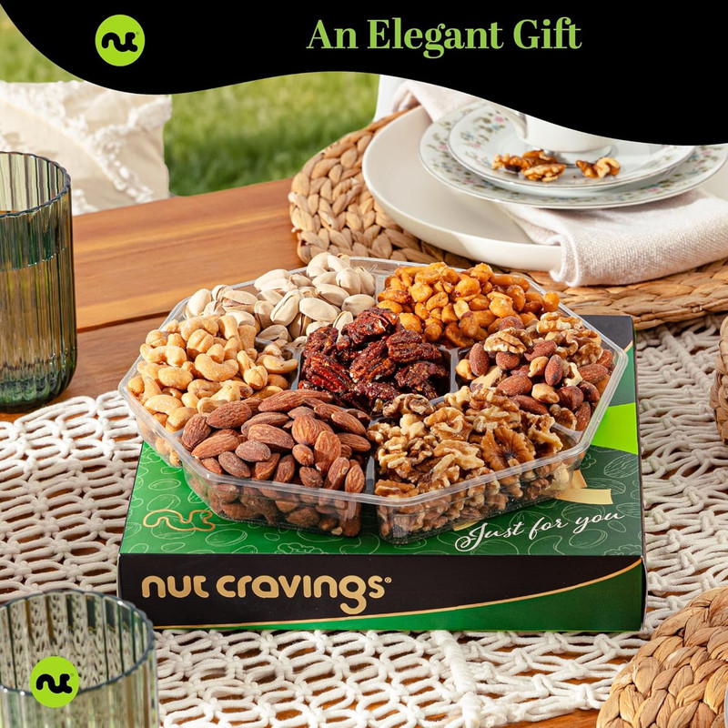 NUT CRAVINGS - Mixed Nuts Gift Basket in Green Gold Box (7 Assortments, 1 LB) Tr gallery