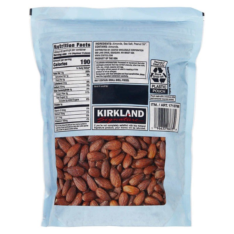 Kirkland Signature Roasted Almonds With Sea Salt, 2.5 lbs gallery