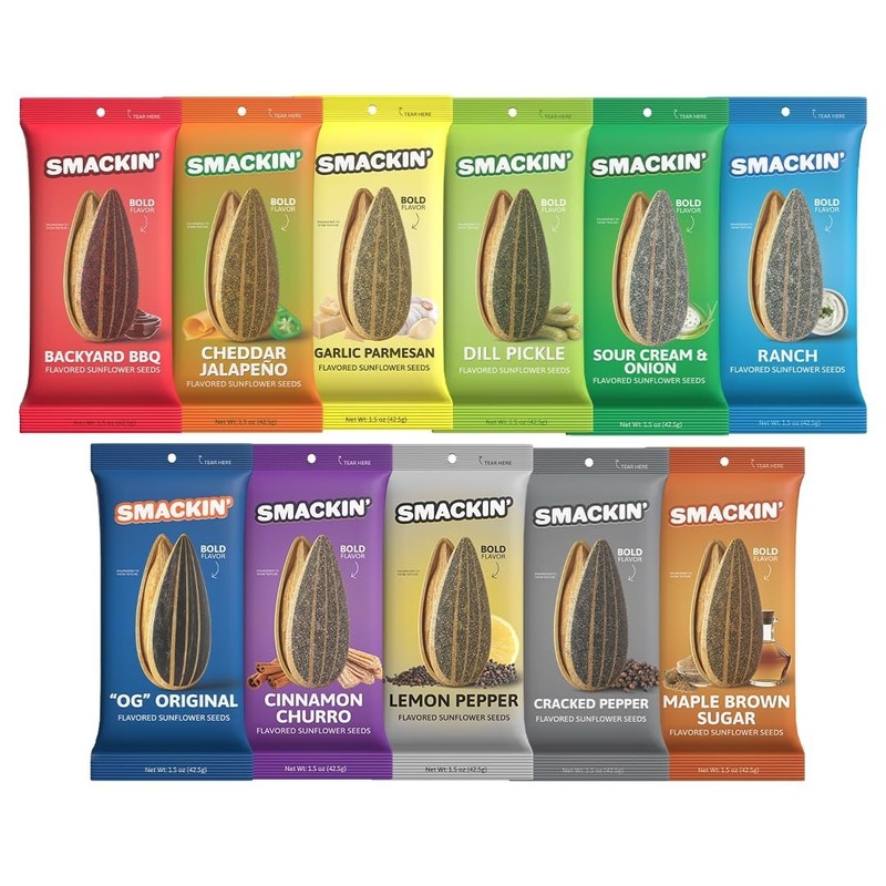 SMACKIN Roasted Jumbo Sunflower Seeds, 1.5oz Bags – 11 Pack