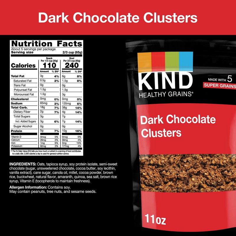 KIND Healthy Grains Gluten Free Dark Chocolate Granola Clusters, 11 oz gallery
