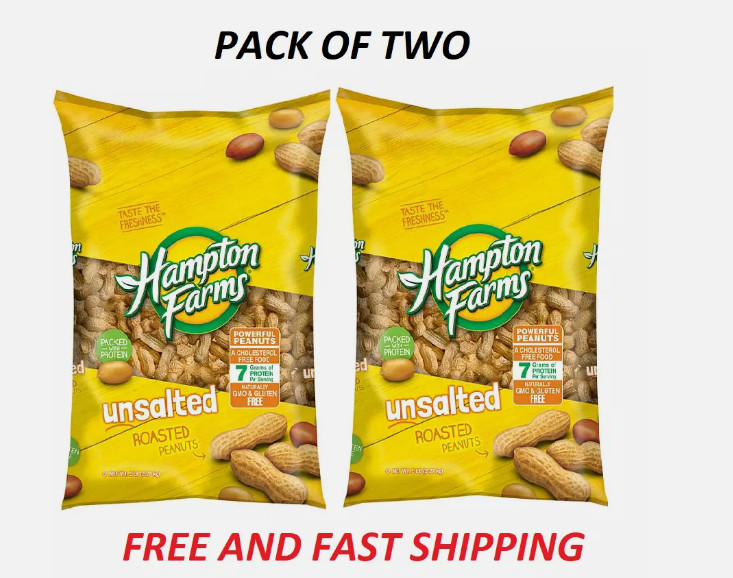 Hampton Farms Unsalted In-Shell Peanuts, High-Protein Snacks 5 lbs. 2 Pack
