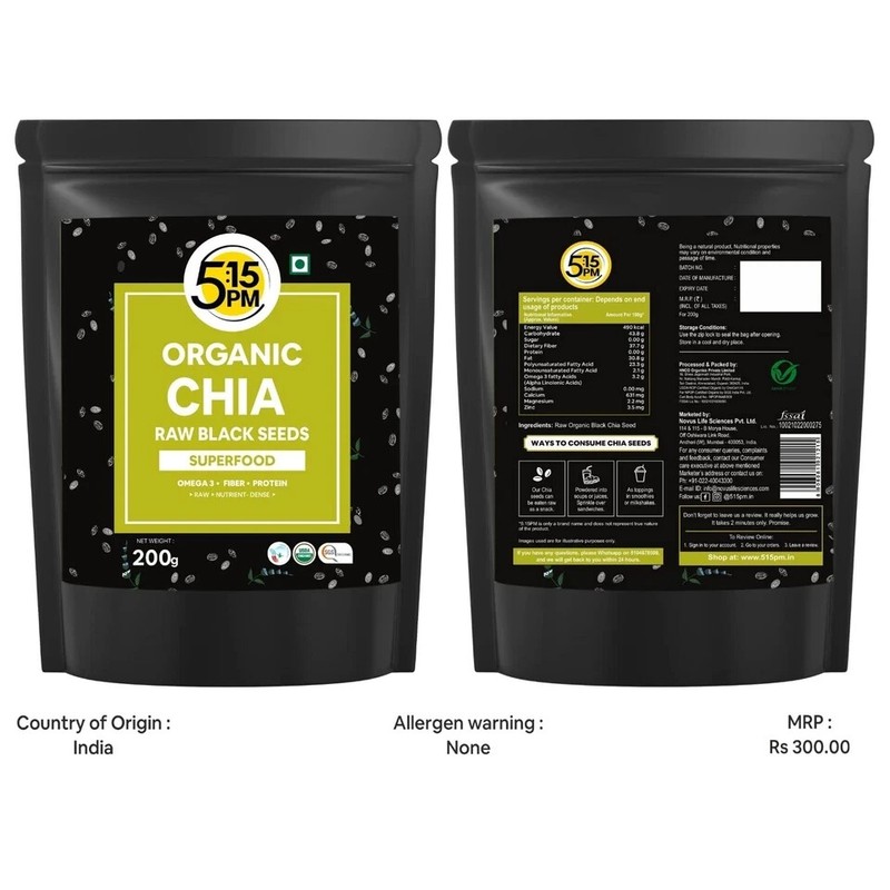 5:15PM Certified Organic Chia Seeds Raw Unroasted Black 200G free shipping w.wid gallery