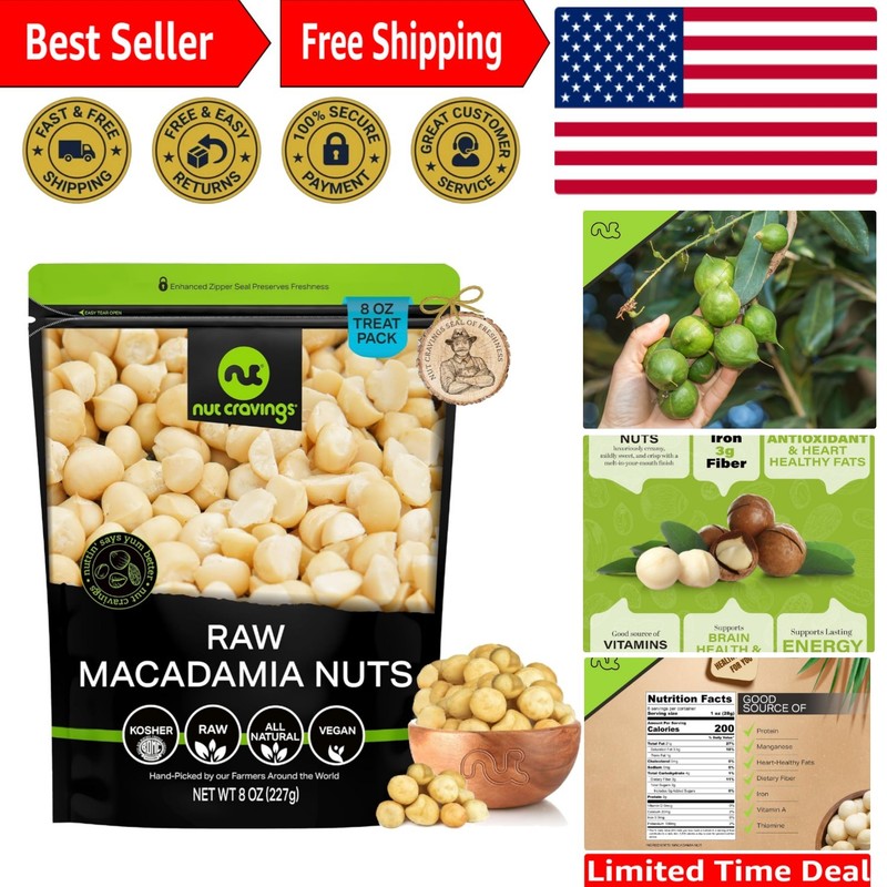 Nut Cravings Macadamia Nuts | Raw Fresh Snack Resealable Bag Kosher & Healthy