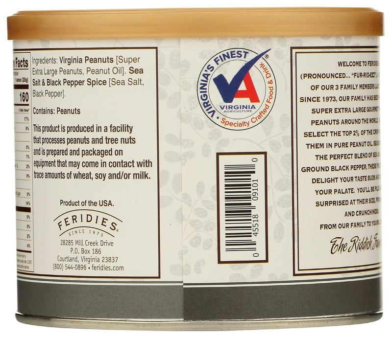 FERIDIES Sea Salt and Black Pepper Super Extra Large Virginia Peanuts 9oz Can gallery