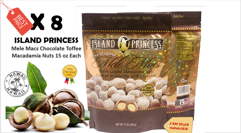 LOT OF 8- Island Princess Toffee Coated Macadamia Nuts 15 oz each made in Hawaii
