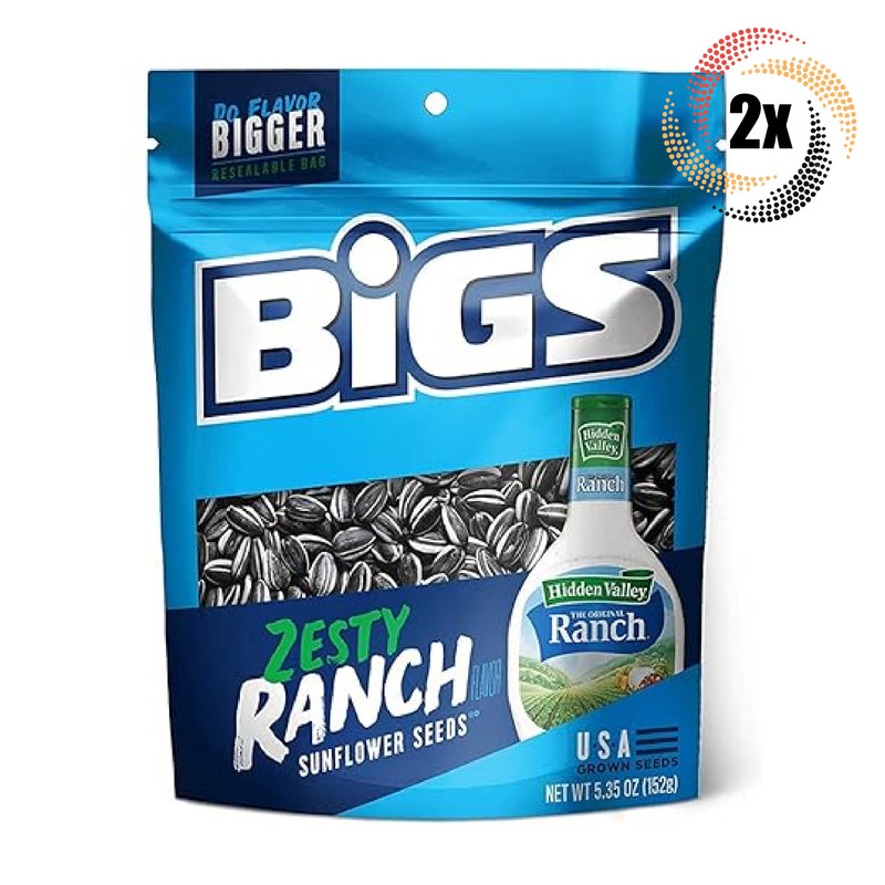 2x Bags Bigs Hidden Valley Zesty Ranch Flavor Sunflower Seed Bags | 5.35oz