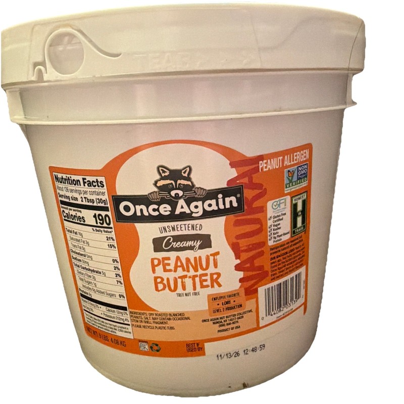 Once Again Organic Creamy Peanut Butter 9lb Bucket Unsweetened No Sugar