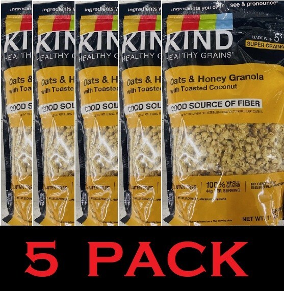 5x KIND HEALTHY GRAINS Oats & Honey Granola with Toasted Coconut 11 oz - 5 PACK