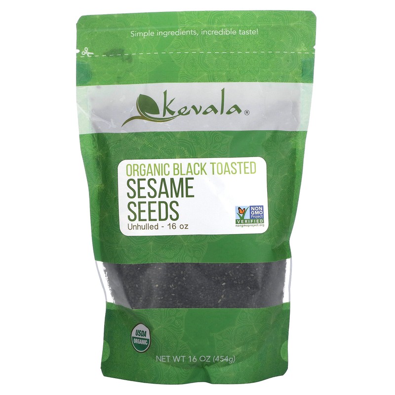 Kevala Organic Black Toasted Sesame Seeds Unhulled 16 oz 453 g Kosher, Organic