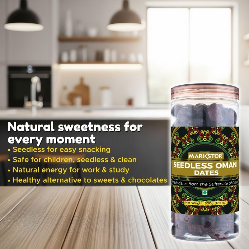 Markstor Omani Seedless Dates 1kg | Premium Khajoor | No Sugar | Dry Fruits gallery