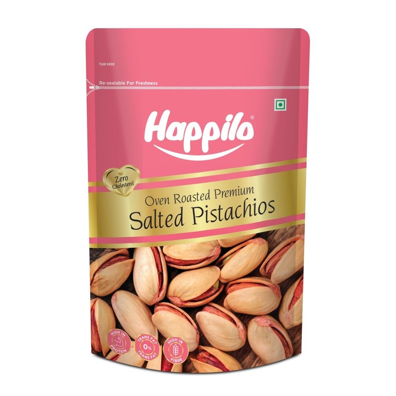 Happilo Premium Pink Oven Roasted & Salted Pistachios 200g | Healthy Snack