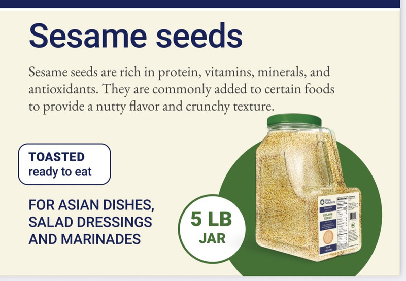 Oleic Solutions Sesame Seeds - 5LB, Toasted, Ready to eat, Non Salted gallery
