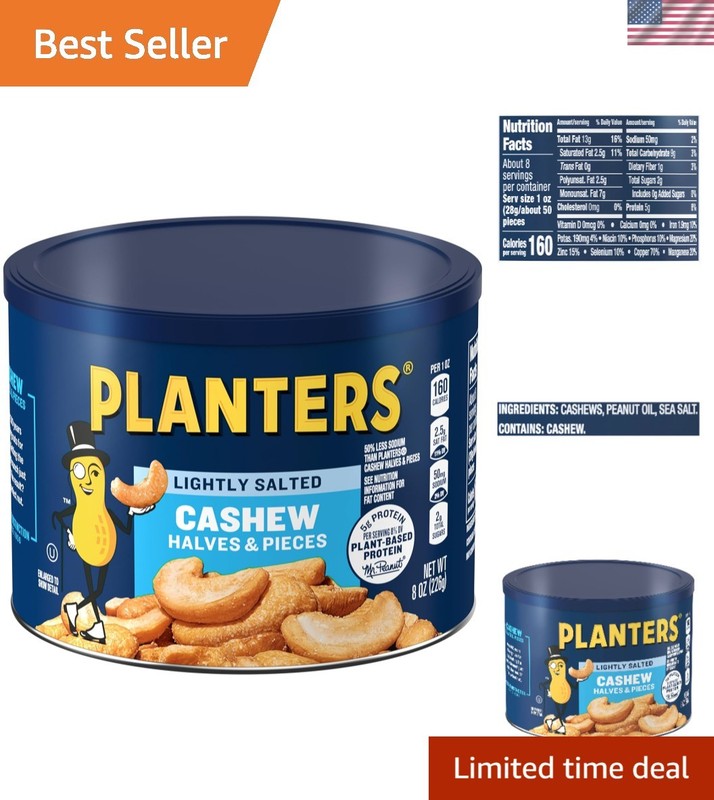 8 Oz Resealable Canister of Crunchy Lightly Salted Cashews – Perfect Snack