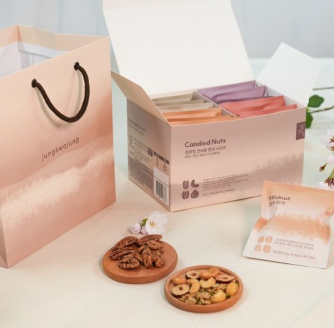 Korean Candied Walnut Pecan Nut Gift Set 20g 12 Packs with Shopping Bag