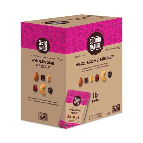Second Nature Wholesome Medley Trail Mix, 1.5 oz Bag, 16 Bags/Carton