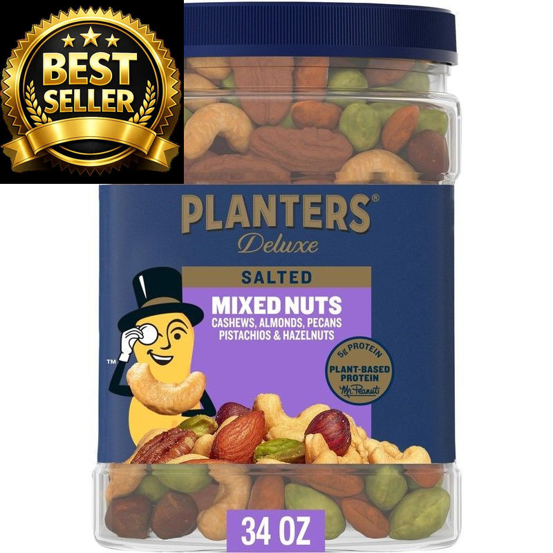 PLANTERS Deluxe Salted Mixed Nuts, Roasted Cashews, 34 Ounce (Pack of 1) gallery