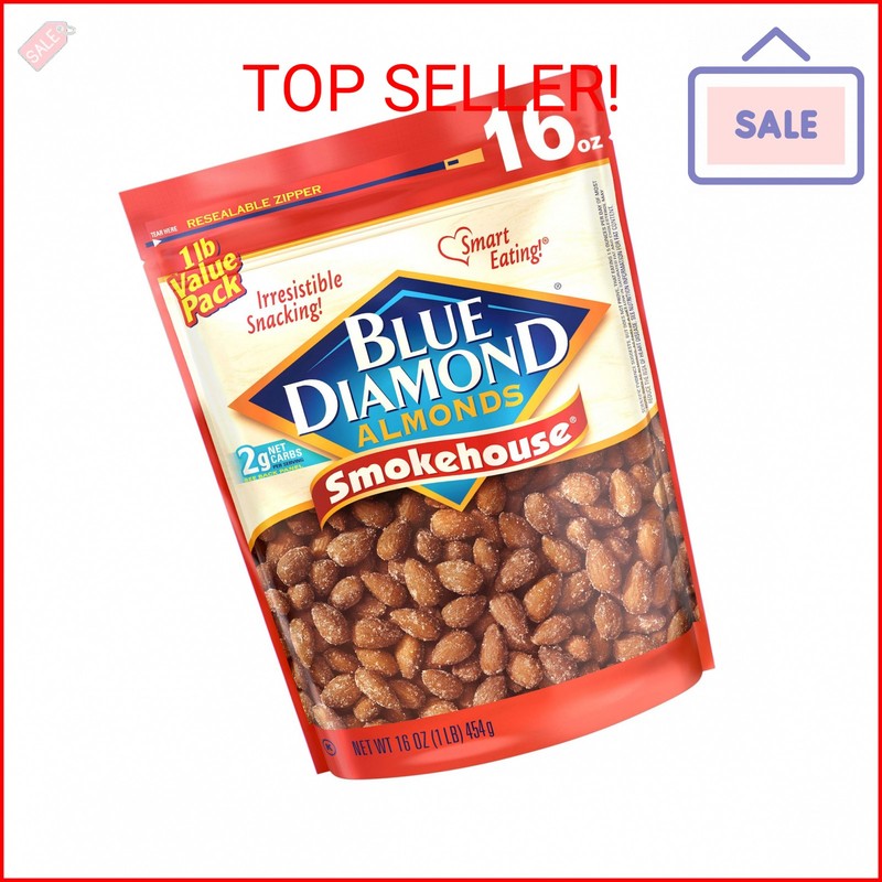 Blue Diamond Almonds Gluten Free Smokehouse Flavored Snack Nuts, 16 Oz Resealabl