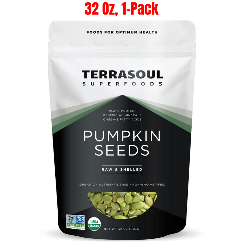 Terrasoul Superfoods Organic Pumpkin Seeds, 2 Lbs – Shelled, Raw, Unsalted