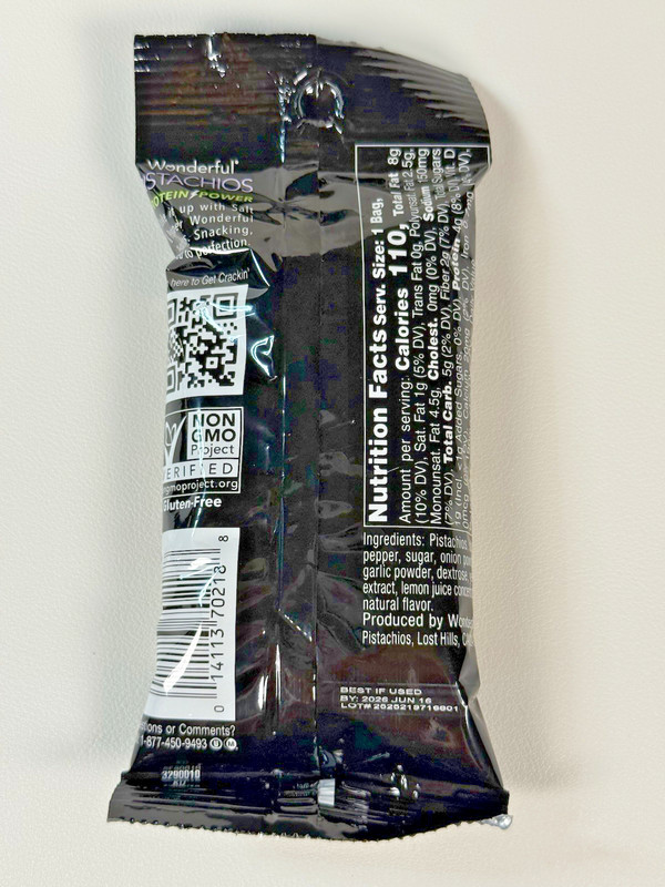 Wonderful Salt And Pepper Pistachios California USA, FRESH 1.25oz Bag In Shell gallery
