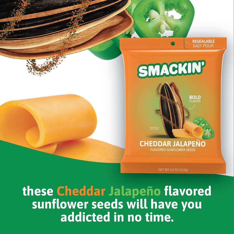 6x Bags Smackin' Cheddar Jalapeno Jumbo Sunflower Seeds | 4oz | Small Batch gallery
