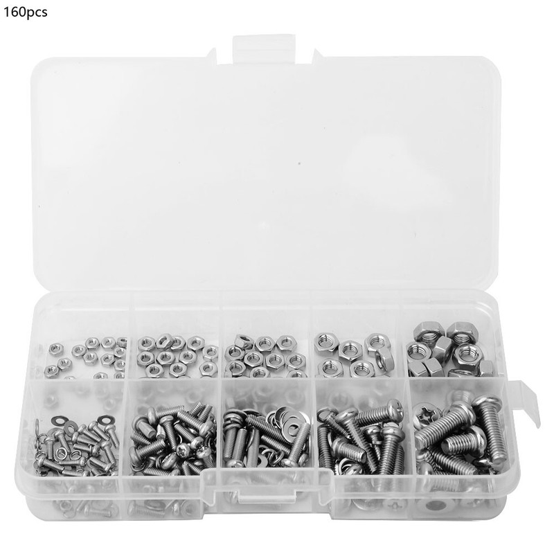 240Pcs Nut Gasket Set M2 M2.5 M3 M4 M5 Stainless Steel Fastening Tool
