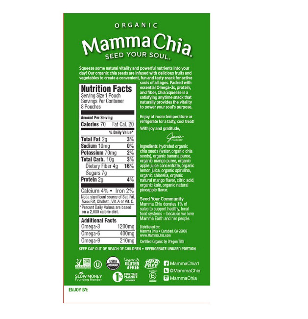 Keto: Mamma Chia OrganicGreen Magic 8 Squeeze Pouches (6 net carbs) gallery