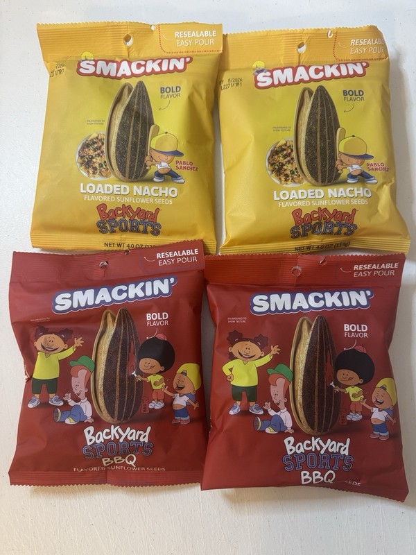 4 Bags - SMACKIN' Backyard Sports Nacho + BBQ Sunflower Seeds 4.0oz - 2 of Each