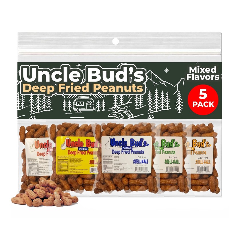 Uncle Bud's Deep Fried Peanuts In Shell 5 Pack, Peanuts Individual Packs Salt...