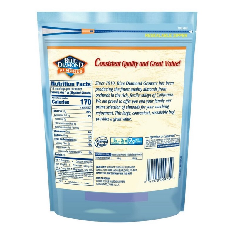 🟠 New Blue Diamond Lightly Salted Roasted Sweet Crunchy Snack Almonds 12oz gallery