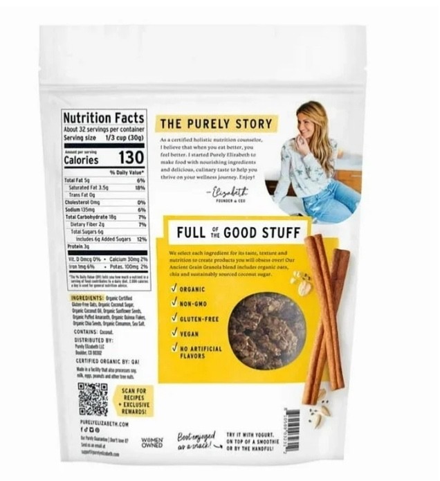 Purely Elizabeth ORGANIC Original SALTY SWEET Ancient Grain Granola 34 oz(1 bag) gallery