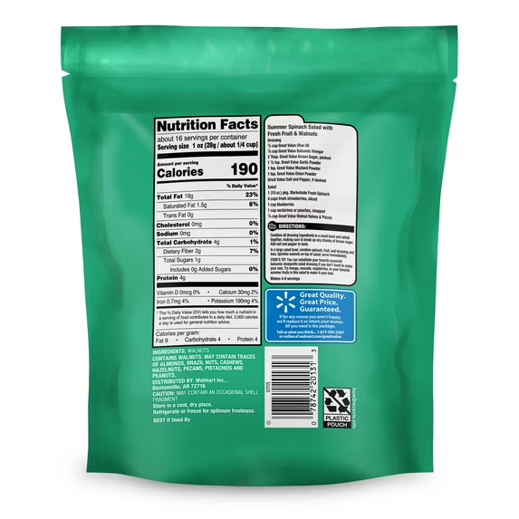 (4 pack) Great Value Walnuts Halves & Pieces, 16 oz gallery