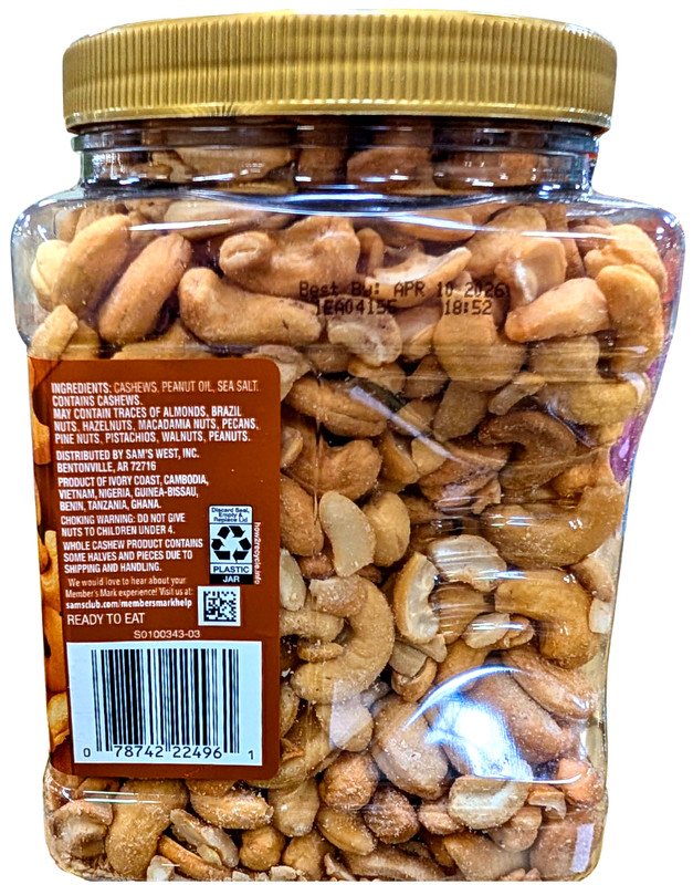 Member's Mark Lightly Salted Whole Cashews 33 Oz EXP 04/2026 gallery