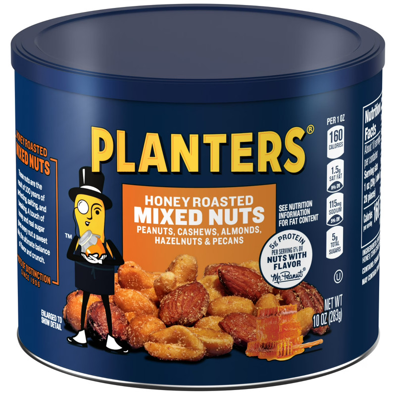 PLANTERS Honey Roasted Mixed Nuts, Party Snacks, Plant-Based Protein, 10 Oz Stee