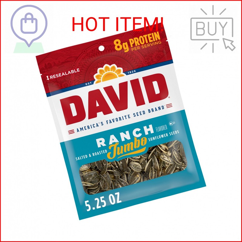 DAVID SEEDS Roasted and Salted Ranch Jumbo Sunflower Seeds, Keto Friendly, 5.25
