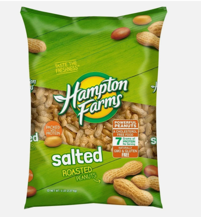 2 PACK Hampton Farms Salted In-Shell Peanuts (5 lbs/each