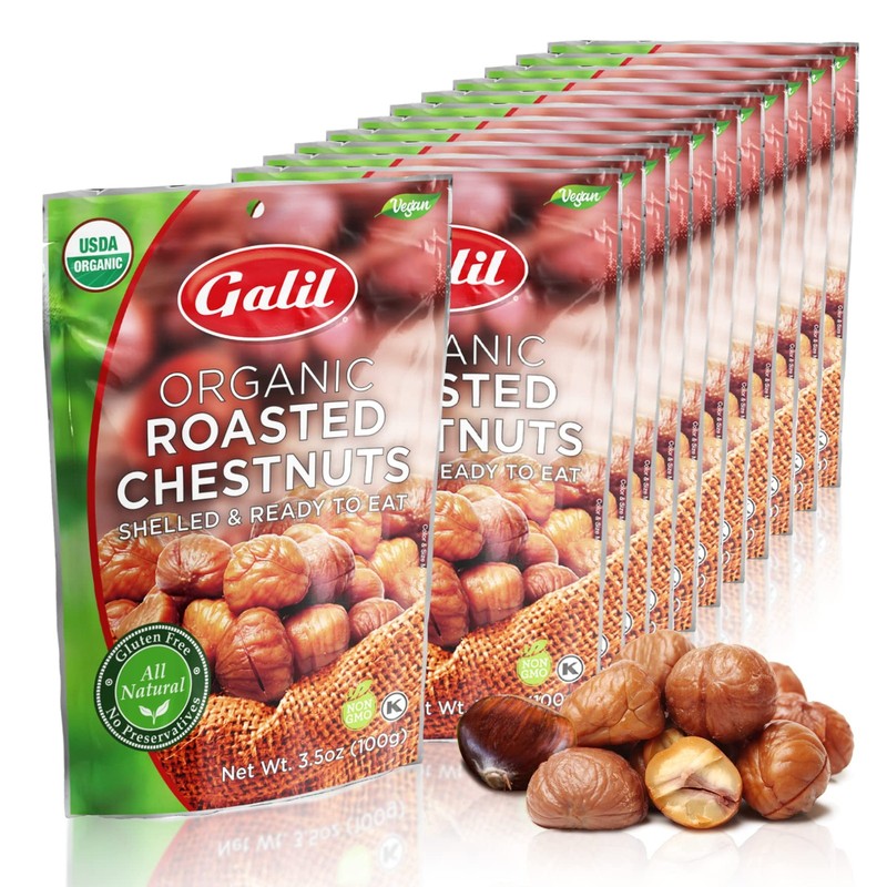 Galil Organic Roasted Chestnuts Pack of 12 Shelled & 3.5 Ounce (Pack 12)