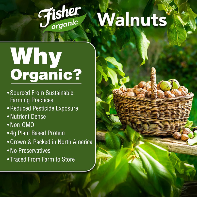 Fisher Organic Walnut Halves & Pieces 16 Oz, USDA Certified Organic Nuts, Unsalt gallery