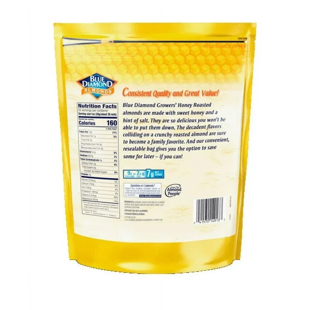 Honey Roasted Almonds - Blue Diamond 2-Pack (25 oz) | Resealable Snack Bags gallery