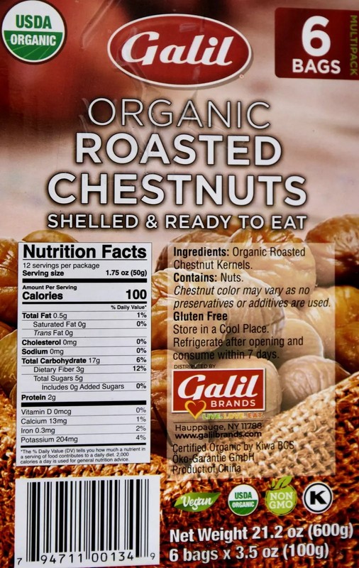 Galil Organic Shelled Roasted Chestnuts, 3.5 Ounce (Pack of 6) gallery