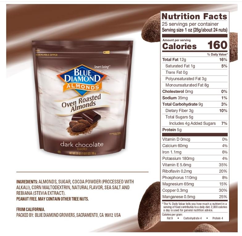 Blue Diamond Almonds Oven Roasted Dark Chocolate Flavored Snack Nuts, 25 Oz gallery