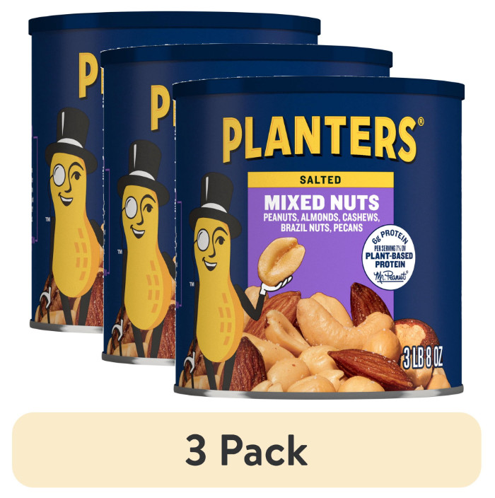 (3 pack) PLANTERS Salted Mixed Nuts, 6g (7% DV) Plant-Based Protein, 56 oz Can gallery