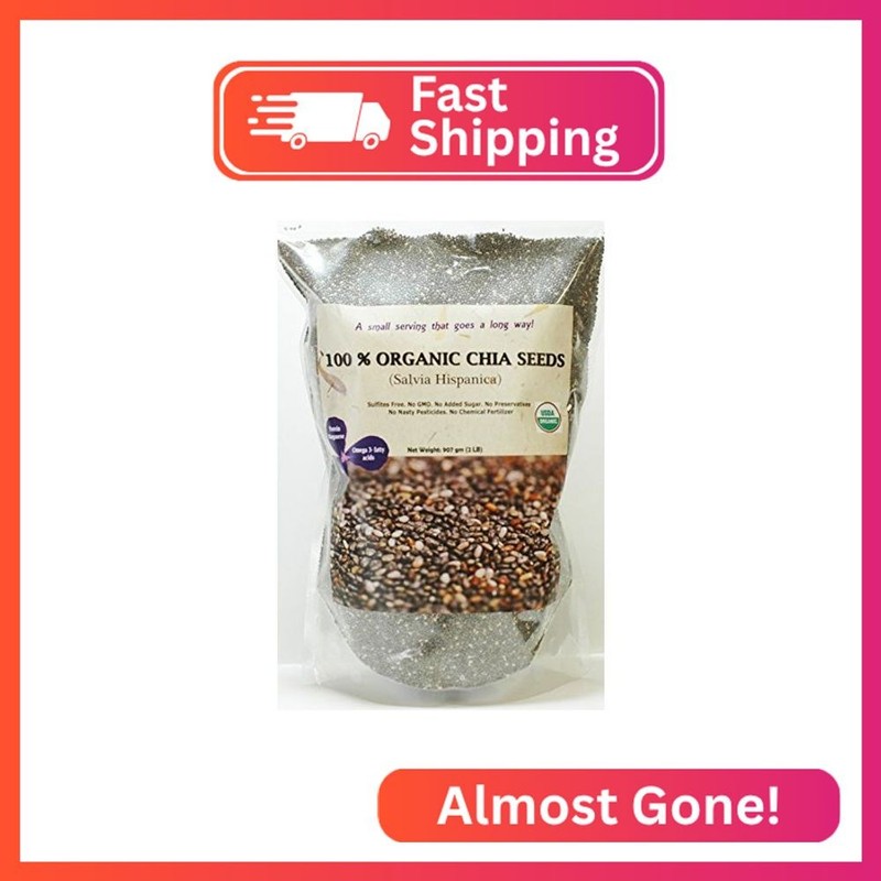 Indus Organics Chia Seeds, 2 Lb Bag, Sulfite Free, No Added Sugar, Premium Grade