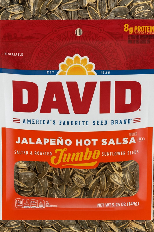 DAVID Salted & Roasted Jumbo Sunflower Seeds 5.25 oz, JALAPENO HOT SALSA-12 Pack