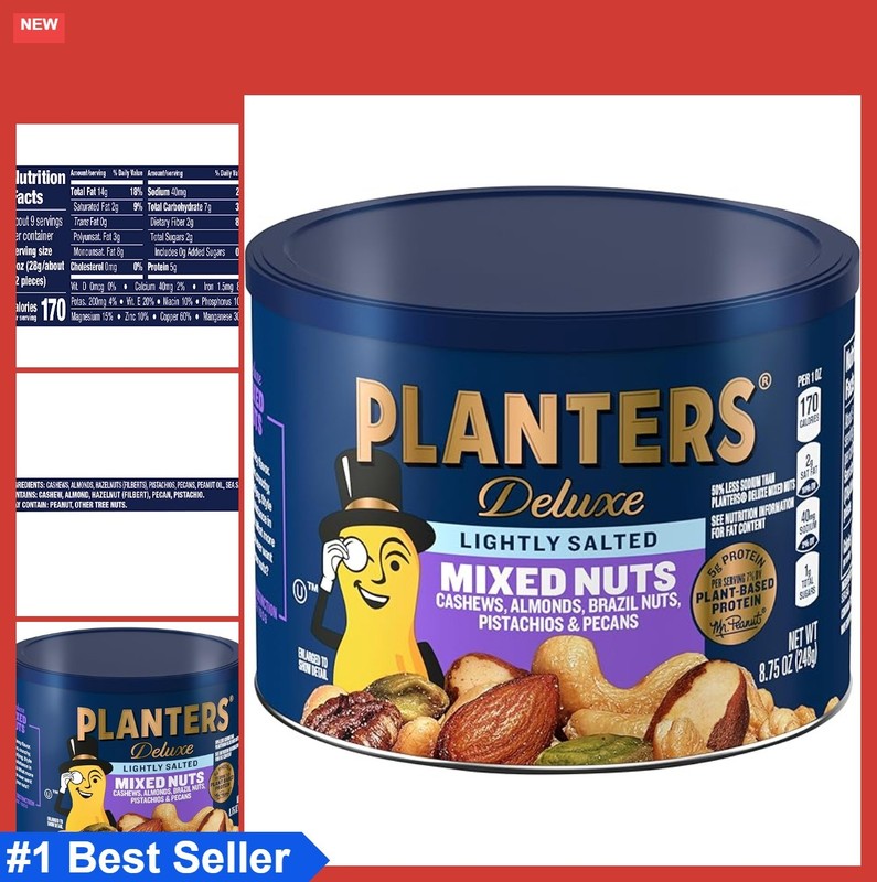 Mixed Nuts Lightly Salted 8.75 oz Canister Reduced Sodium Kosher Roasted Snack