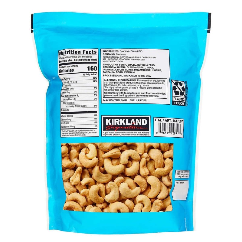 Kirkland Signature Fancy Whole Cashews, Unsalted, 2.5 Pounds gallery
