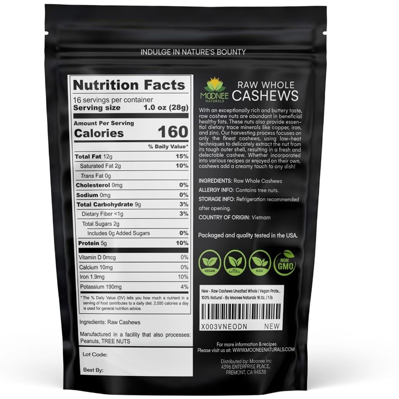 Raw Cashews Unsalted Whole (16 0z. / 1 lb) | Vegan Protein Snacks | Make Cashew gallery