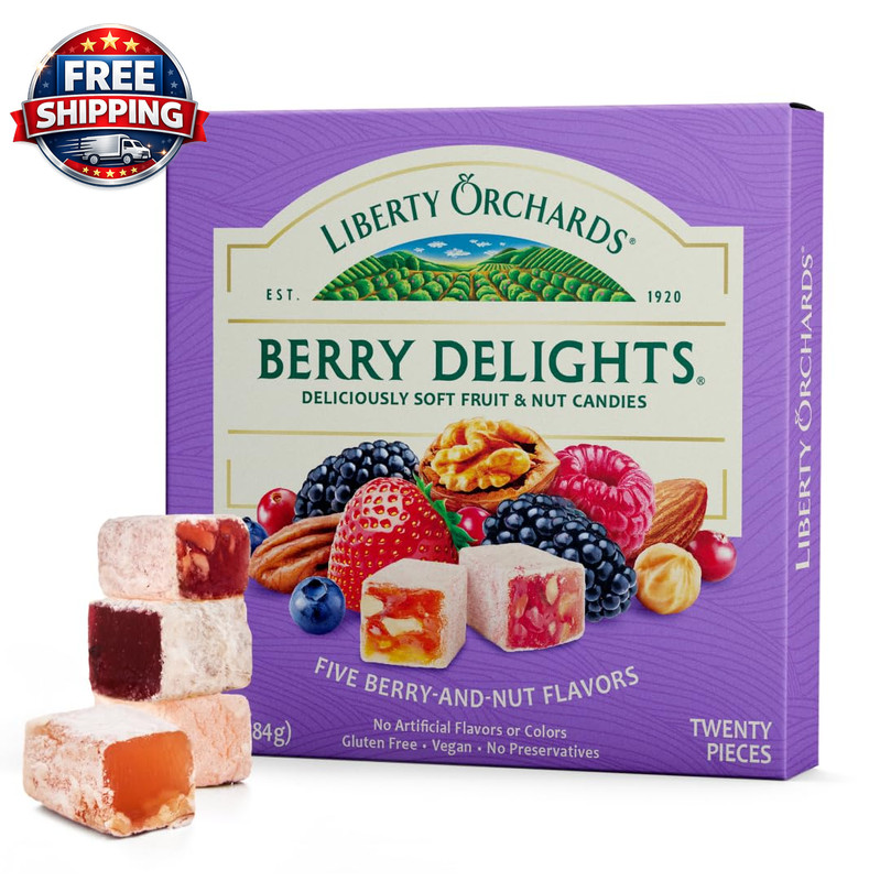 Berry Delights - Assorted Vegan Berry Snack, Gluten Free, Lokum with Nuts Strawb