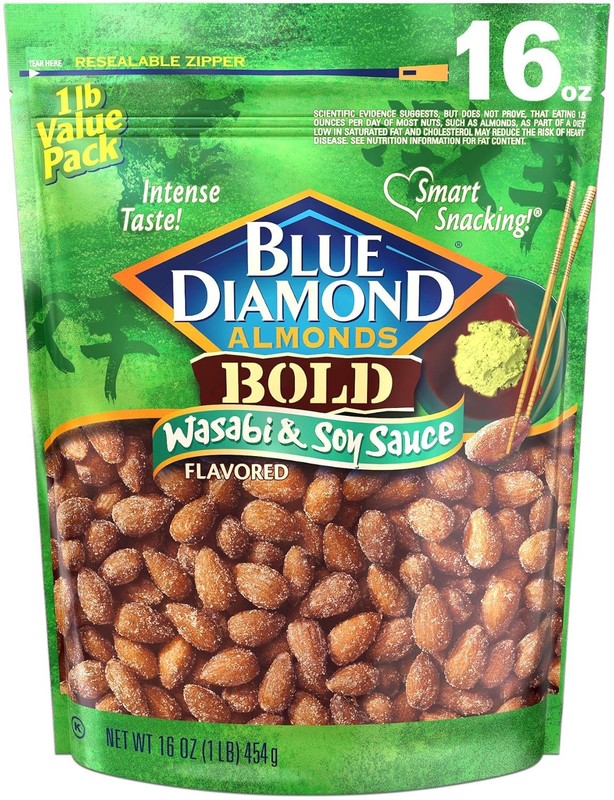 Blue Diamond Almonds Wasabi & Soy Sauce Flavored Snack Nuts, 16oz Resealable Bag