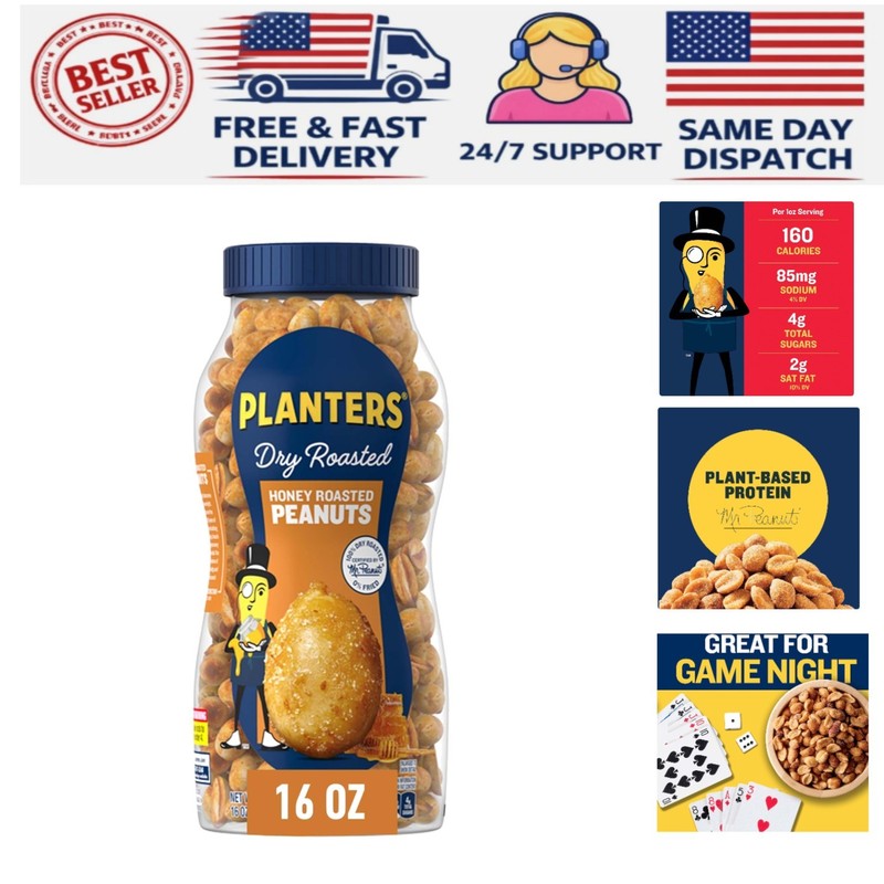 Delicious Honey Roasted Peanuts 16oz Jar – Sweet & Salty Snack for Parties